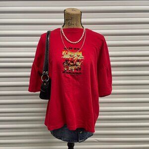 Red Jamaica T-shirt with bold graphics and boxy fit